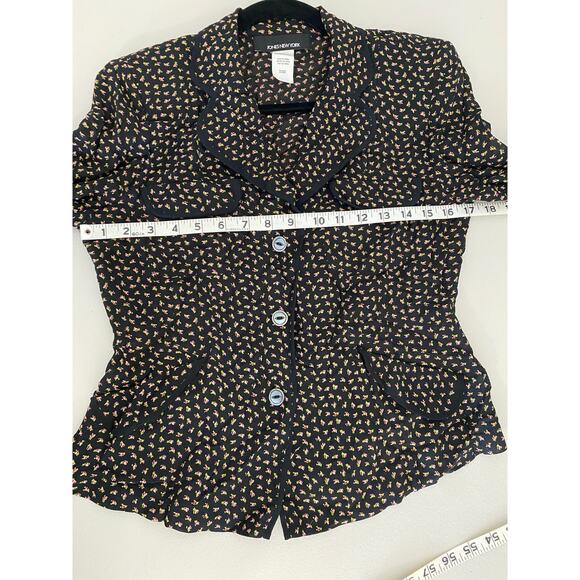 Vintage y2k Women's 100% Silk Black Pink Ditsy Floral Whimsigoth Blouse Top 6 - Picture 6 of 9